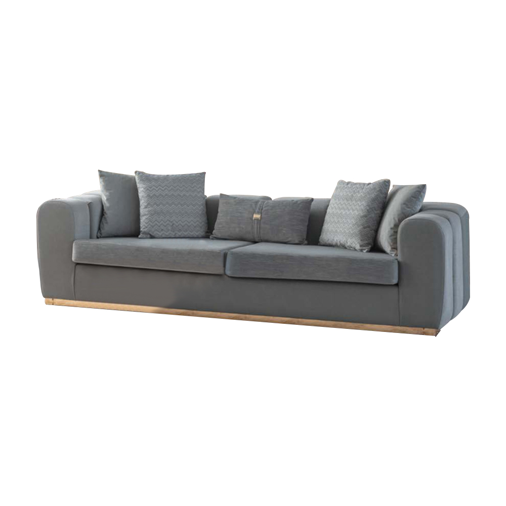 Graue Textil Sofas 4-Sitzer Wohnzimmer Sitzgarnitur Holzgestell