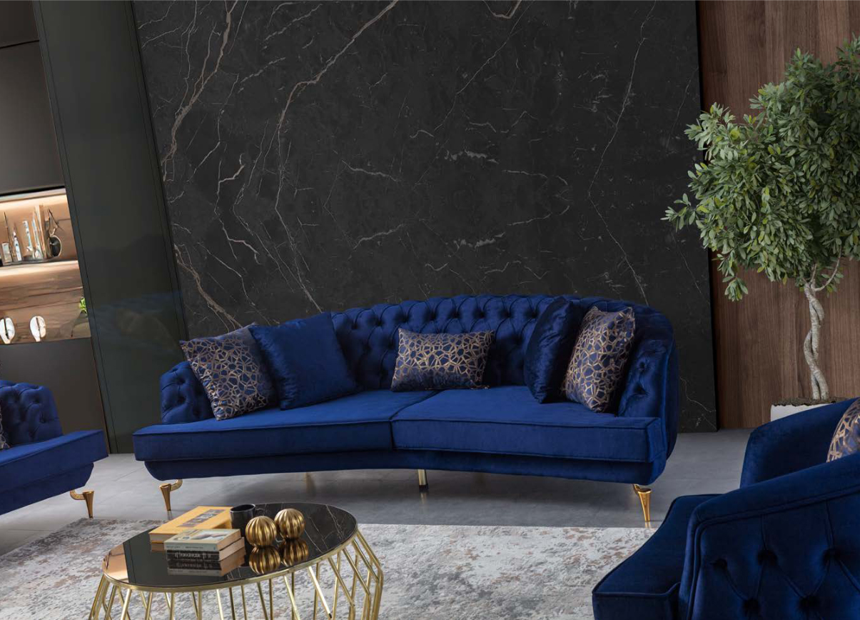 Moderne Blaue Couchgarnitur Viersitzer Textilsofas Viersitzer