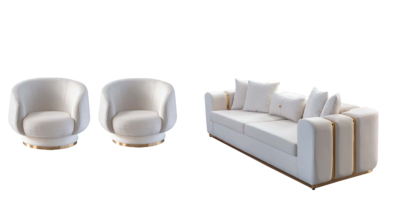 Weiße Wohnzimmer Sofas Stilvoller 4-Sitzer 2x Sessel Neu 3tlg