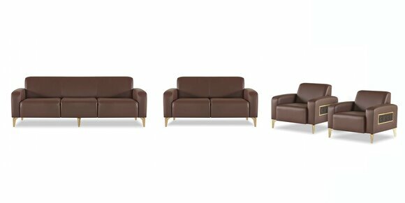 Arbeitszimmer-Set 3-Sitzer 2-Sitzer 2x Sessel Braun Einfarbig Modern