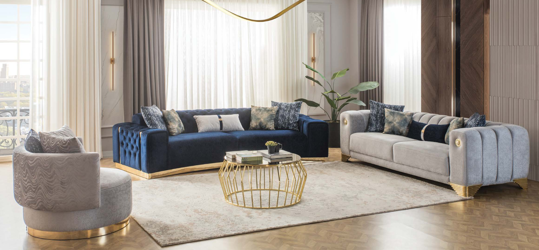 Moderne Polster Sofagarnitur Textil Möbel 4-Sitzer Dreisitzer