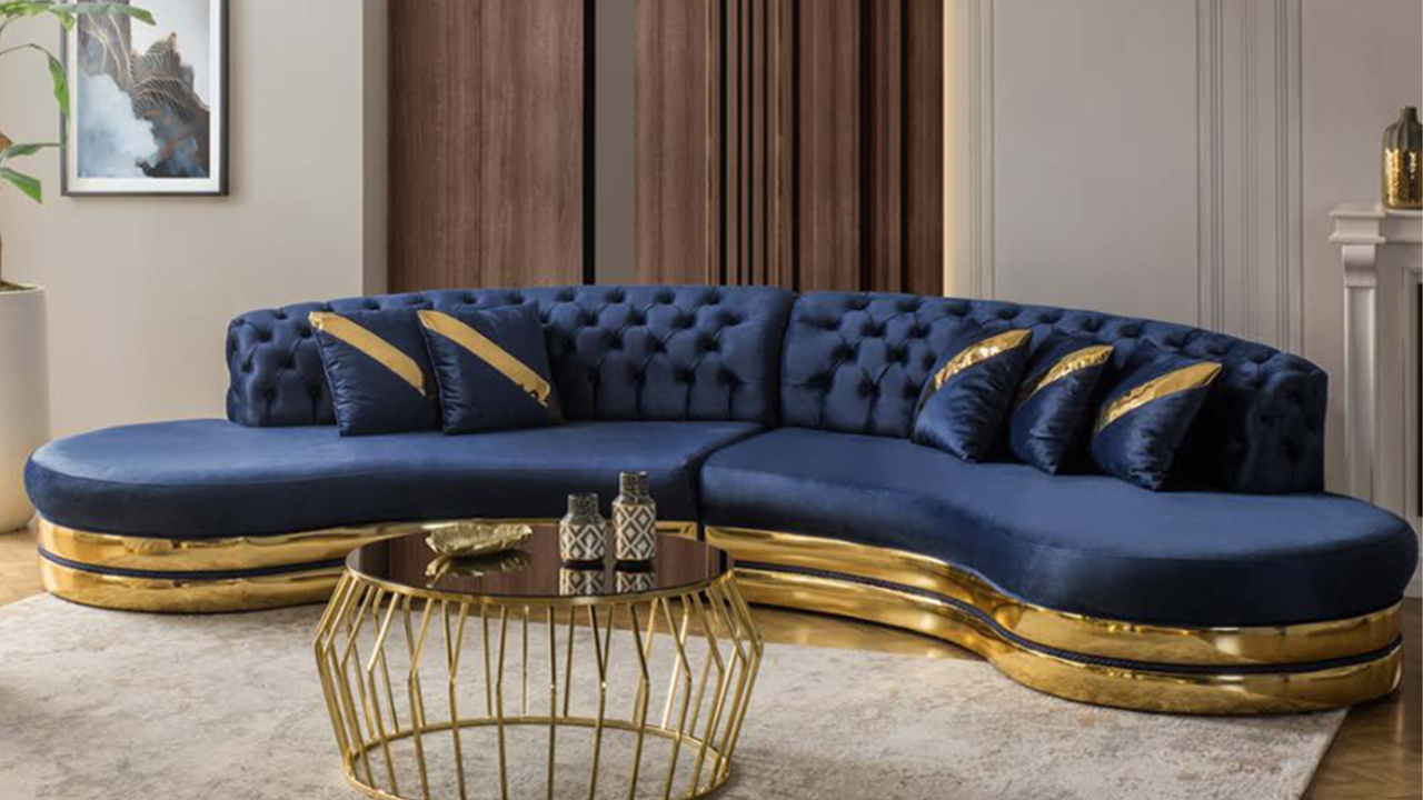 Chesterfield 4-Sitzer Halbrundes Sofa Designer Polster Couch