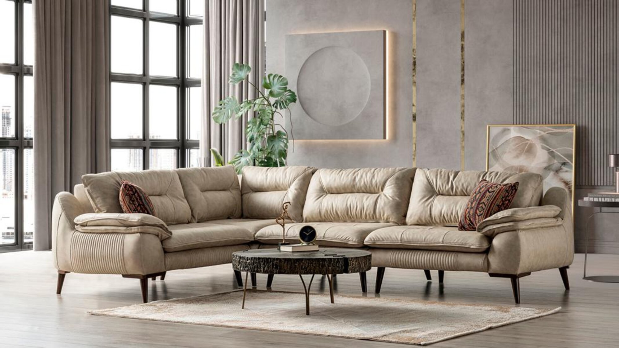 Stilvolle Ecksofagarnitur Eckcouch Sitzgruppe Wohnlandschaft Sitzlandschaft