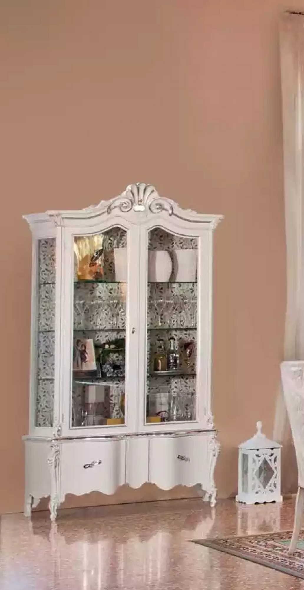 Showcase Italienische Wohnzimmermöbel Schrank Weißes Glas Vitrinen Vitrine