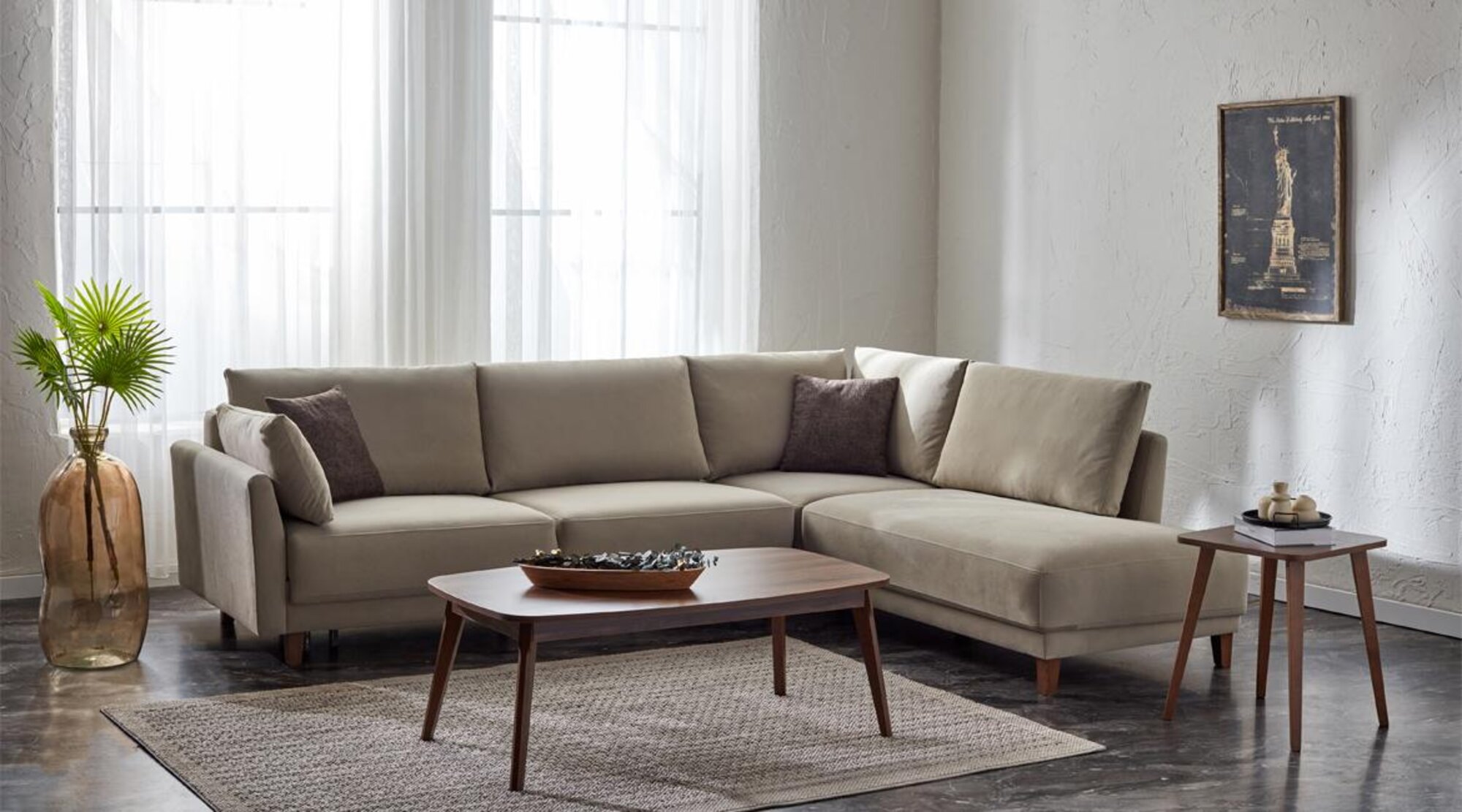Ecksofa L-Form Beige Couchtisch Eckcouch Couchgarnitur Tisch Wohnzimmer 2tlg