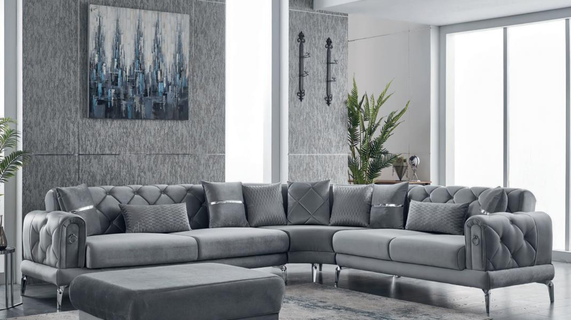 Stoffsofa Ecksofa L form Sofa Polstersofa Grau Couch Moderne Eckgarnitur