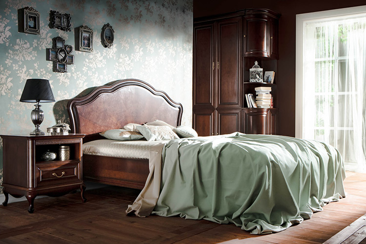 Klassisches Bett Ehebett Doppelbett Lederbett Chippendale Schlafzimmer