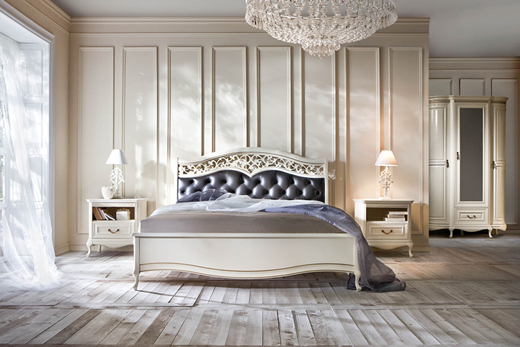 Bett Ehebett Klassisches Doppelbett Lederbett Chippendale Schlafzimmer