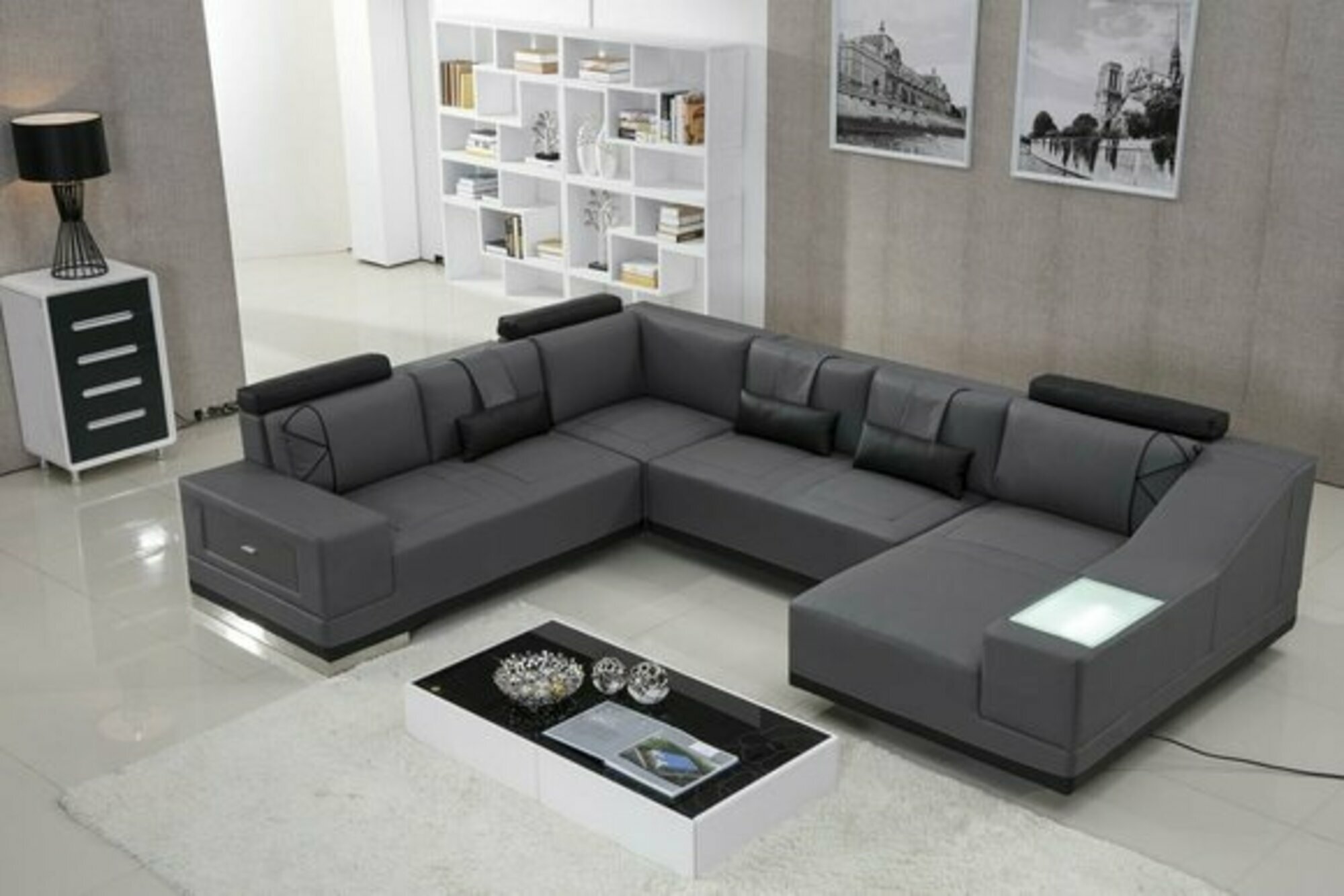 Ecksofa Ledersofa Big XXL U Form Wohnlandschaft Sofa Couch Garnitur