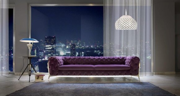 Design Chesterfield Sofagarnitur 4 - Sitzer Couch Leder Polster Lila