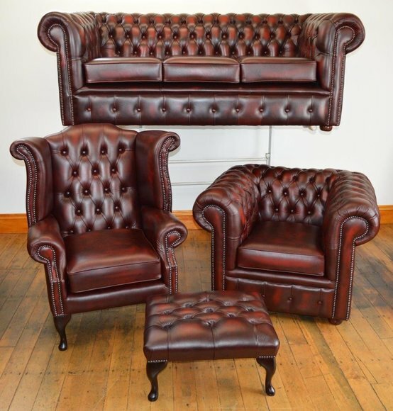 Chesterfield Sofa Couch Set 4tlg 3 + 1 + Ohrensessel + Hocker