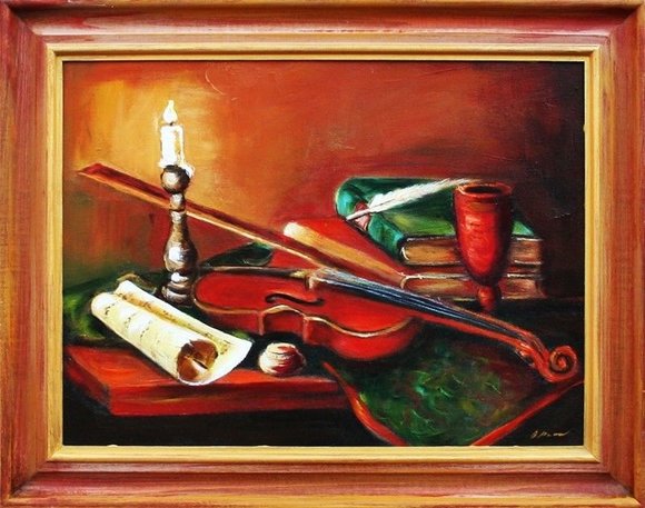 Gemälde Geige Violine Handarbeit Ölbild Bild Ölbilder Rahmen Bilder G03940