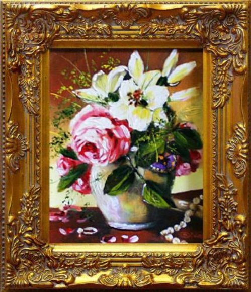 Blumenstrauß Blumen Vase Gemälde Ölgemälde Bilder Bild Ölbild Mit Rahmen
