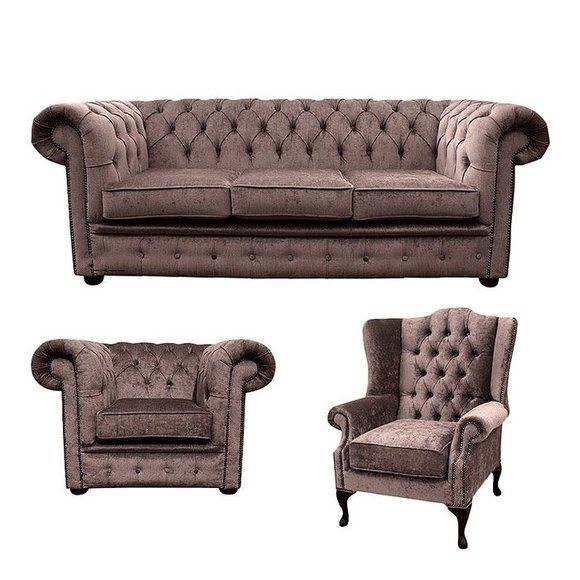 Chesterfield Design Luxus Polster Sofa Couch Sitz Garnitur Leder Textil Neu #415