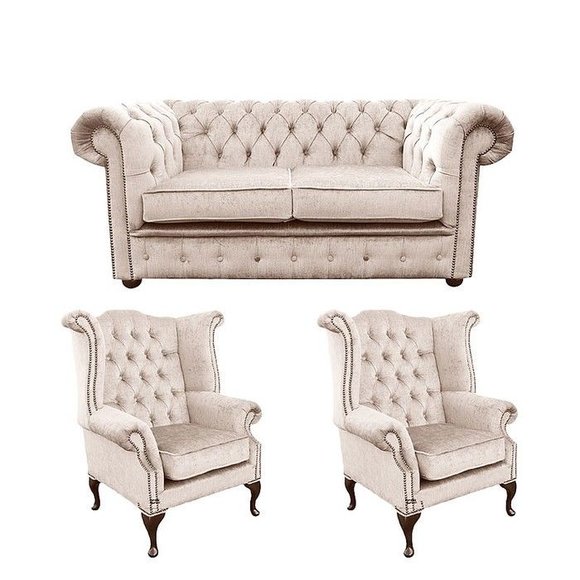 Chesterfield Design Luxus Polster Sofa Couch Sitz Garnitur Leder Textil