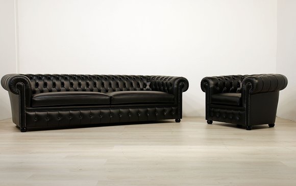 Chesterfield Design Luxus Polster Sofa Couch Sitz Garnitur Leder Textil