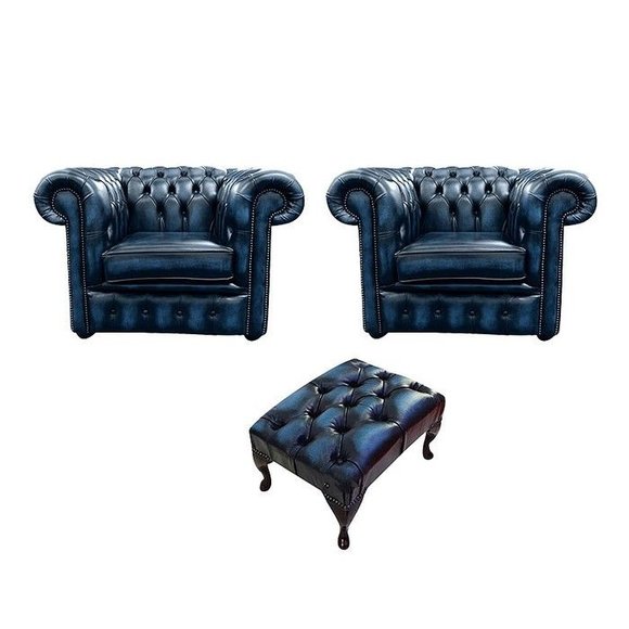 Sofagarnitur Sofa Couch Fernseh Sessel Lounge Club Chesterfield + Hocker