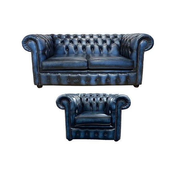 Chesterfield Sofa Couch Polster Leder Textil Sofagarnitur 2+1 Polster