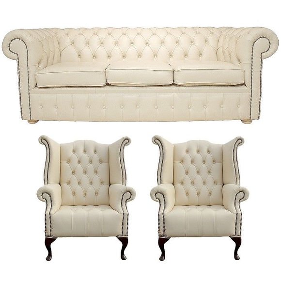 Chesterfield Sofagarnitur Leder Textil Chesterfield Komplett Set Sofa
