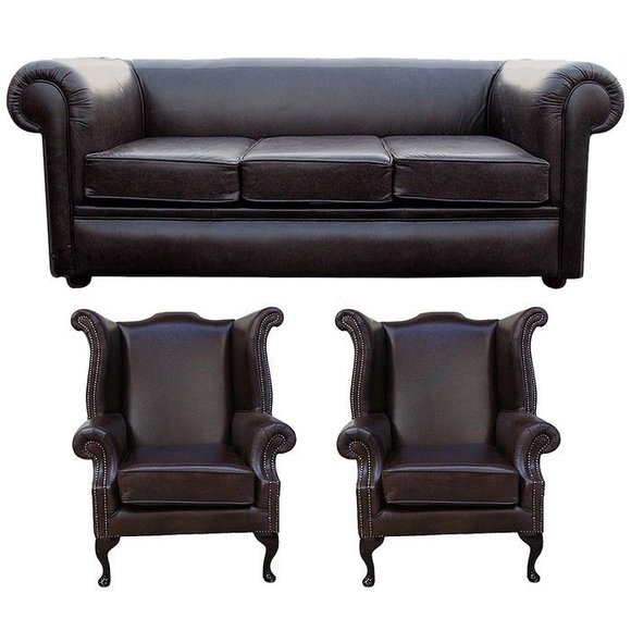 Chesterfield Sofagarnitur Leder Textil Chesterfield Komplett Set Sofa
