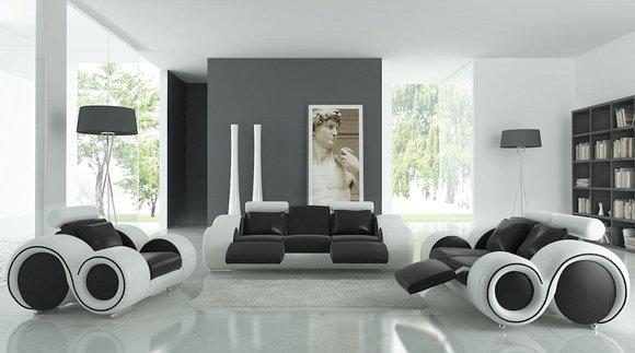 Stilvolles Schwarz-Weiß Ledersofa A1163D: Moderne 3+2+1 Sitzgarnitur
