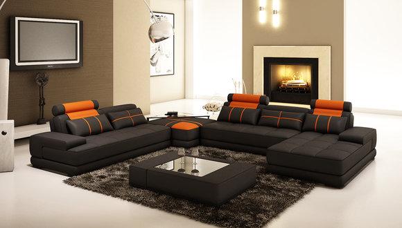 Designer Polster Ledersofa Couch U-Form Modern Sofa Wohnlandschaft Ecke 5005D_2