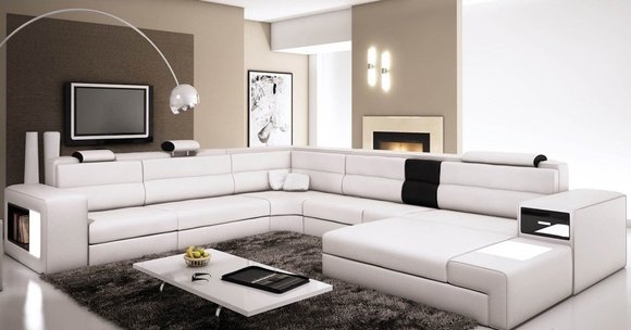 Ecksofa Sofa Couch Polster Garnitur Design Leder Textil Wohnlandschaft