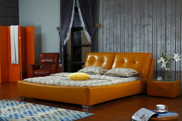 Designer Bett Schlafzimmer Doppelbett Betten Leder Hotel Luxus Polster