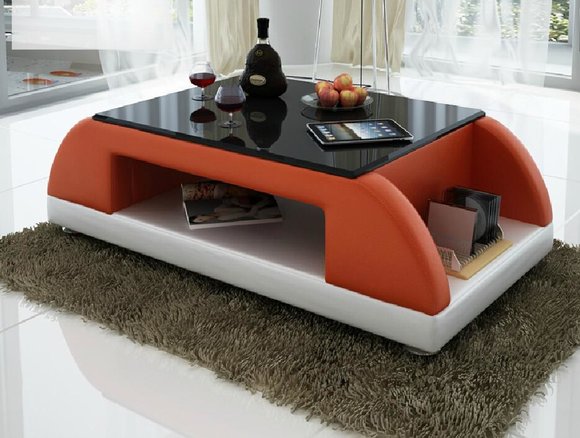 Modern Couch Polster Leder Tisch Wohnzimmer Beistell Glas Tische Kaffee