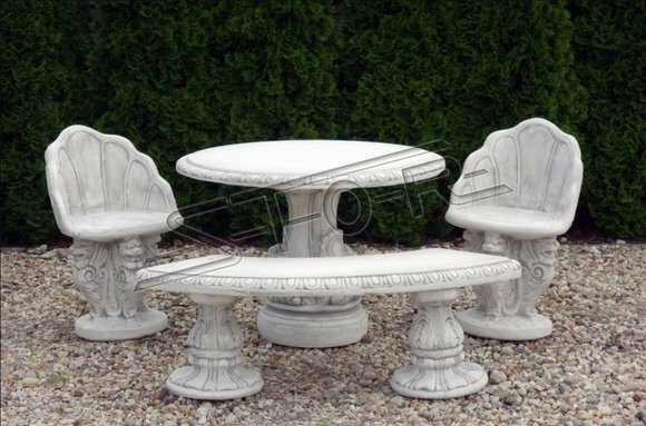 Stein Bank Runde Bänke Garten Terrasen Möbel 135cm Statue Sessel