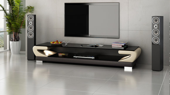 RTV TV Sideboard Leder Glas Tisch Fernseh Schrank Tisch Designer Neu