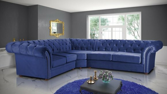 Königliche Chesterfield Couch Ecksofa Polster Sitz Stoff Samt Eck