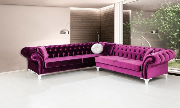 Ecksofa Ledersofa Sofa Polster Eck Couch Garnitur Sitz Design Pink