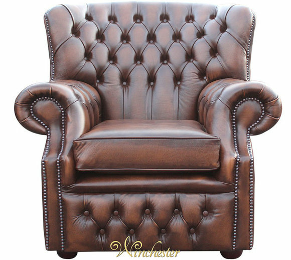 Chesterfield Leder Dunkelbraun Ohrensessel 1 Sitzer Designer Fernseh