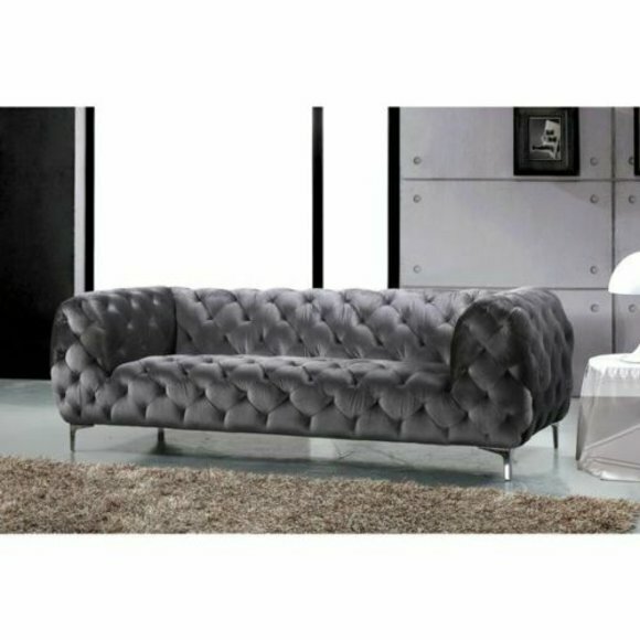 Chesterfield Samt Sofa 3 Sitzer Grau Designer Couchen Couch Stoff