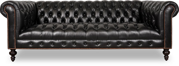 Hochwertige Leder Sofa Textil Stoff Chesterfield Couch England schwarz