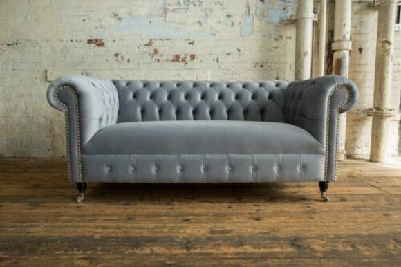 Cheserfield Samt Sofa 2 Sitzer Designer Couchen Couch Textil Stoff