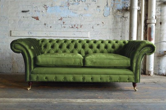 Grüne Samt Chesterfield Couch Textil Polster Sitz Garnitur Sofa Stoff Sofas 3er
