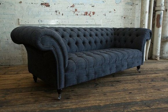 Chesterfield 3 Sitzer Couch Polster Sitz Textil Stoff Leder Couchen