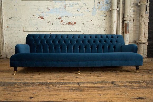 Blaue Chesterfield Couch Textil 4 Sitzer XXL Big Sofa Couchen Big