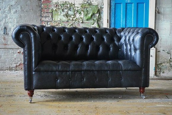Chesterfield Ledersofa Couch Polster designer 2 Sitzer Textil Sofas