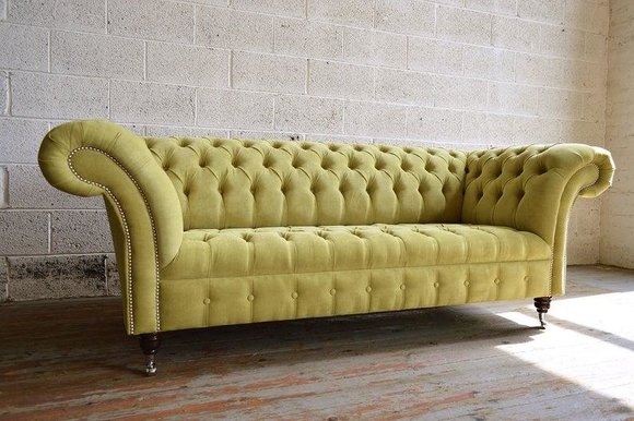 Chesterfield Big Textil Design Wohnzimmer Couch Sofa Polster 3 Sitz