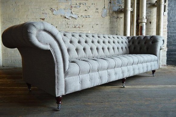 Chesterfield Big Textil Design Wohnzimmer Couch Sofa Polster 4 Sitz Leder #115