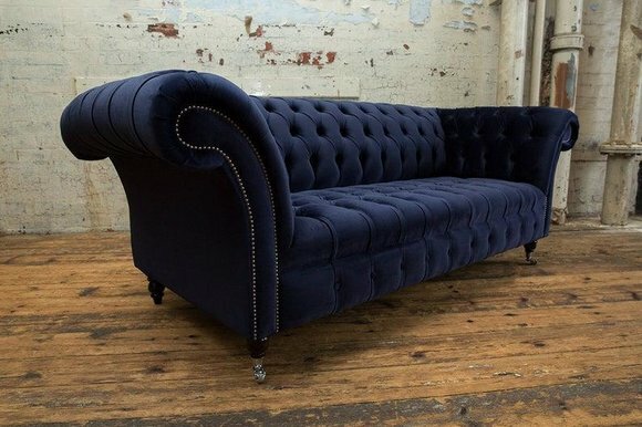 Chesterfield Design Sofa 3 Sitzer Couch Polster Luxus Klassische Textil