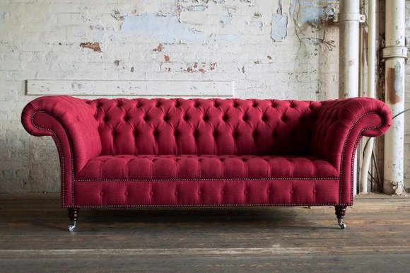 Chesterfield 3 Sitzer Couch Polster Sitz Textil Stoff Leder Couchen Sofa