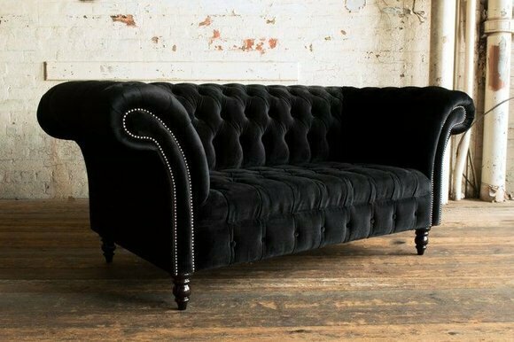 Chesterfield Sofa Fernseh Couch 2 Sitzer Luxus Textil Stoff Couchen