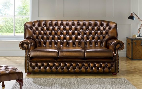 Hohe Rückenlehne Chesterfield Leder Sofa Couch Polster Sitz Garnitur