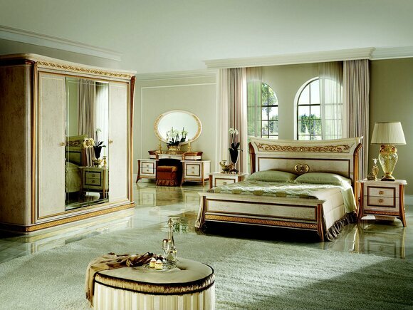 Bett + Nachttisch royal Schlafzimmer Polsterbett Barock Rokoko Designer