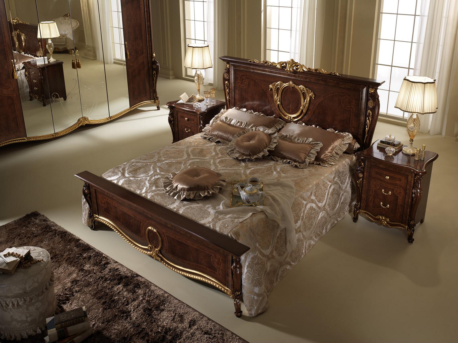 Doppelbett Bett Holz Design Betten Antik Stil Barock Rokoko 2x Nachttische Neu
