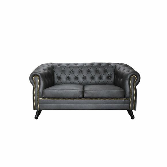 Chesterfield Sofa Couch Polster 2 Sitzer Couchen Schwarz Leder Textil Sofa